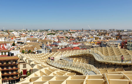Panoramic view of the city, Seville, Metropol Building, Setas, Andalusia, Spainのeditorial素材