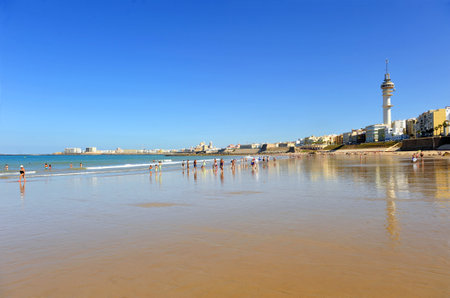 Sun and beach tourism, Victoria Beach, Costa de la Luz, Cadiz, Andalusia, Spainのeditorial素材