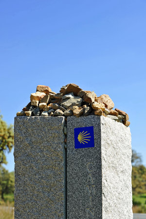 Stone monolith on the Camino de Santiago, Sevilla province, Andalusia, Spainのeditorial素材