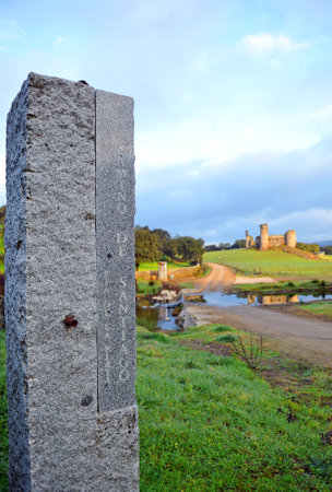 Stone monolith on the Camino de Santiago, Real de la Jara, Sevilla province, Andalusia, Spainのeditorial素材