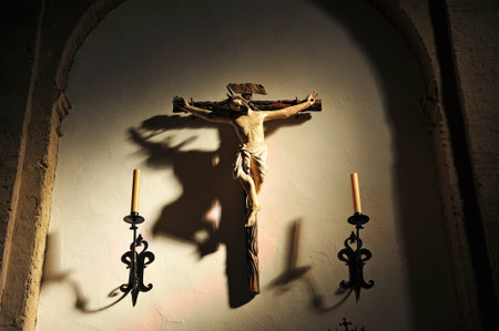 Christ on the Cross, St. Barthelemy church, Carmona, Province of Seville, Andalusia, Spainのeditorial素材