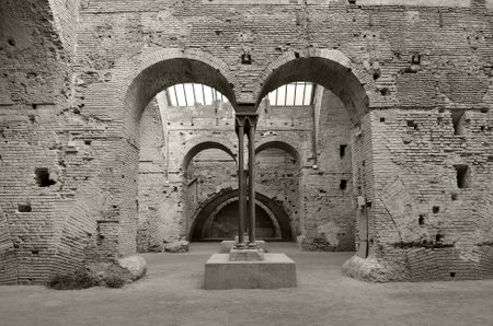Glass ceiling of medieval architecture in Atarazanas,  black and white, Seville, Andalusia, Spainのeditorial素材