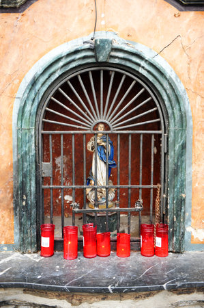 Small altar of the Virgin Mary on the street, Cordoba, Andalusia, Spain,のeditorial素材
