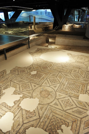 Roman mosaic, Archaeological site of the ancient Roman city of Hispalis, Antiquarium, Seville, Andalusia, Spainのeditorial素材