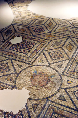 Roman mosaic, Archaeological site of the ancient Roman city of Hispalis, Antiquarium, Seville, Andalusia, Spainのeditorial素材
