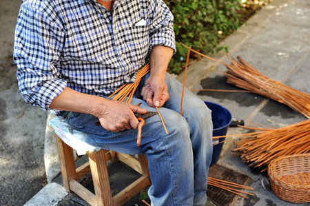 Wicker Craftsman working, Spainの写真素材