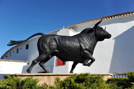 Fighting bull, bronze sculpture, Ronda, Andalusia, Spainのeditorial素材