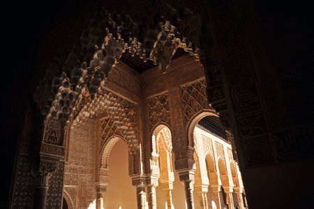 Alhambra Palace, Patio of the Lions, Granada, Andalusia, Spainのeditorial素材