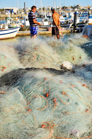 Fishing port of Chipiona, fishing nets, province of Cadiz, Spainのeditorial素材