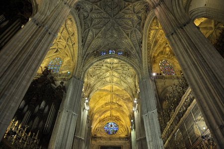 Inside the Gothic cathedral in Seville, Andalusia, Spainのeditorial素材