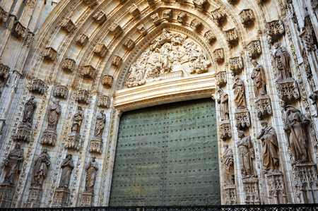 Door of the Assumption, Seville Cathedral, Andalusia, Spainの写真素材