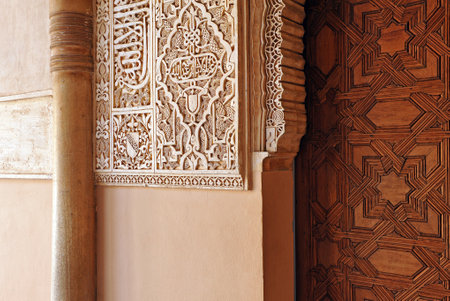 Islamic decoration, Alhambra Palace in Granada, Patio de los Leones, Andalusia, Spainのeditorial素材