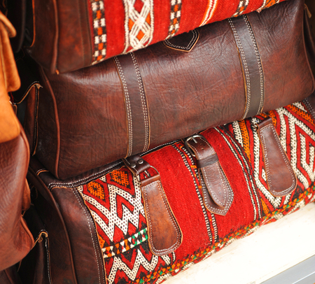 Travel bags, leather goods, detailの写真素材