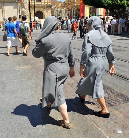 Pair of nuns on the street, religious, Sevillaのeditorial素材