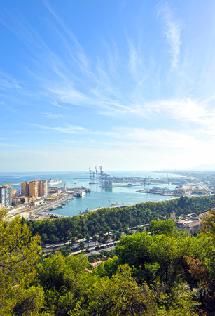 Port of Malaga from the Gibralfaro Castle, Andalusia, Spainのeditorial素材
