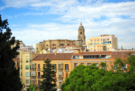 Panoramic view, cathedral of Malaga from the Alcazaba, Andalusia, Spainのeditorial素材
