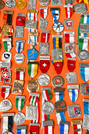 Selling old medals in the flea market, collectionの写真素材
