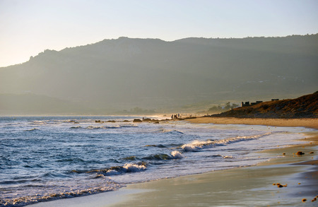 Bolonia beach at sunset, Costa de la Luz, coast of Cadiz, Andalusia, Spainの写真素材