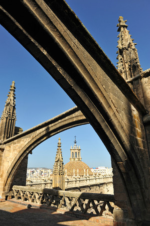 Tourist visit to the decks of the Cathedral of Seville, Gothic architecture, Andalusia, Spainの写真素材