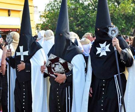 Nazarenes, Holy Week in Seville, Andalusia, Spainのeditorial素材