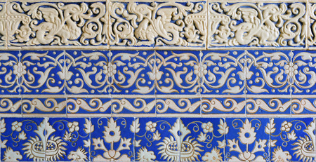 closeup of a tile plinth in Art Nouveau style on the hall of a mansionの写真素材