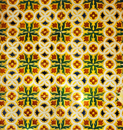 mosaic tiles (azulejos) of relief type, background decorative used in rooms of the Spanish housesの写真素材