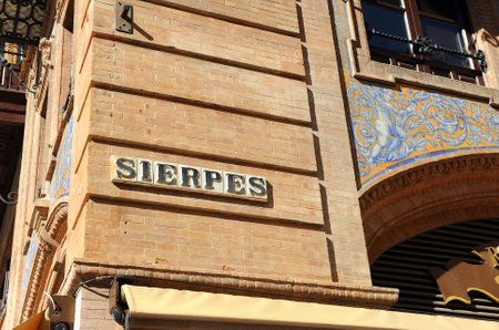 Sierpes street, a famous shopping street in downtown Seville, Spainのeditorial素材