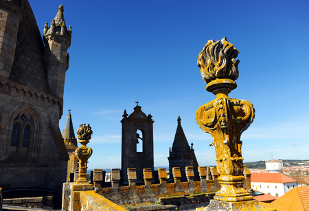 Pinnacles of the Cathedral of Our Lady of the Assumption in Evora, Portugal