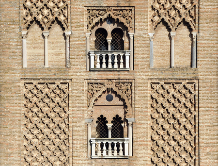 Detail of islamic architecture, Giralda tower in Cathedral of Seville, Andalusia, Spainの写真素材