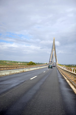Border between Spain and Portugal, International bridge over the Guadiana river in Ayamonte, Huelva province, Spainのeditorial素材