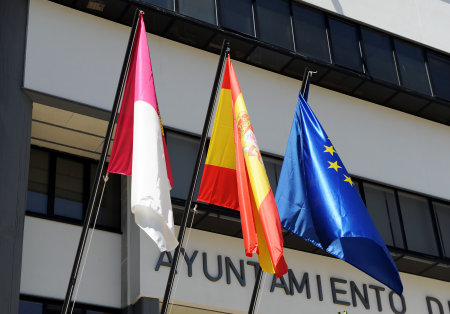 Flags in Puertollano City Hall, Ciudad Real Province, Spain