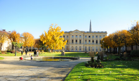 Garden of City Hall (Jardin de la Mairie) in autumn, Rohan Palace, Bordeaux, Franceのeditorial素材