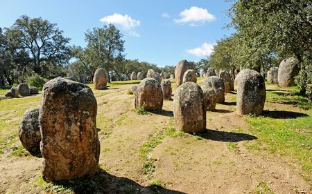 Cromlech of Almendres -Cromeleque dos Almendres- Alentejo, Portugalの写真素材
