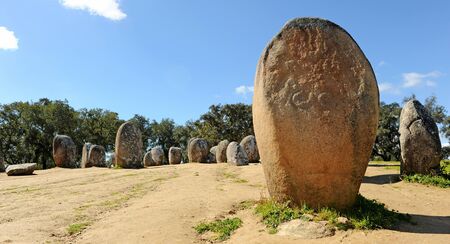 Cromlech of Almendres (Cromeleque dos Almendres) near Evora, Alentejo, Portugal, southern Europeの写真素材