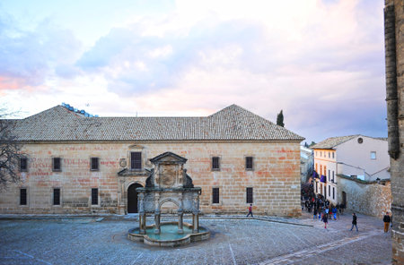 Square of St. Mary (Plaza de Santa Maria) at sunset in Baeza. Renaissance town in Jaen province. World heritage site by Unesco. Andalusia, Spainのeditorial素材