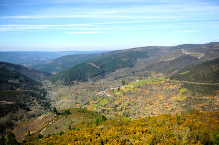 Autumn landscape of the mountains on the Way of Santiago, Sanabres Way near town of Laza, Orense...