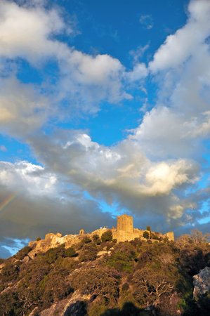 Medieval castle of Castellar de la Frontera (Old Castellar), Alcornocales Natural Park, province of Cadiz, Spainのeditorial素材