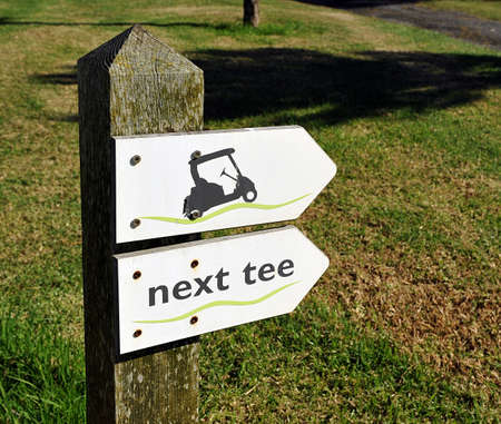 Next tee, signs on the golf course in english language. Golf in Andalusia, golf in Spainの写真素材