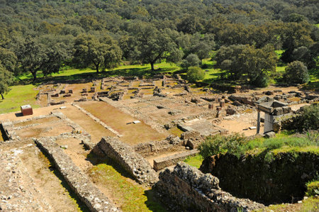 Panoramic view of Munigua Mulva, roman city and roman archaeological site in the province of Seville, Spainの写真素材