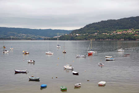 view of the port of nets with the boats togetherの写真素材