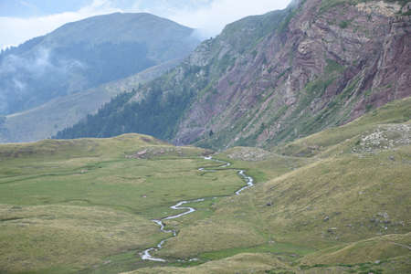 View of a mountainous landscape with a riverの写真素材