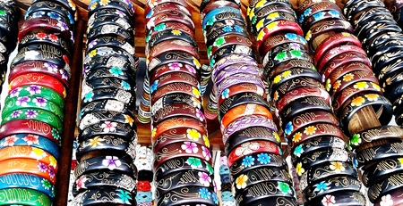 Multi Color Wooden Braceletsの写真素材