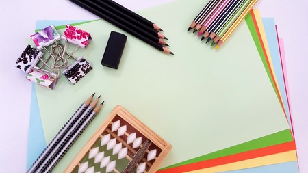 Display of Paper Notes and Stationery Setの写真素材
