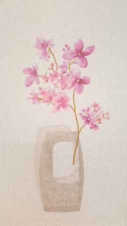 Wallpaper Display with Pink Flower in Vaseの写真素材