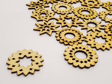 Sun and Star Shaped Wooden Craft Piecesの写真素材