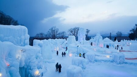The first day of launching the Ice Festival for the year. Opened for visitors at Lake Shikotsu in Shikotsu-Toya National Park. January 27, 2017, Sapporo, Hokkaido, Japanのeditorial素材
