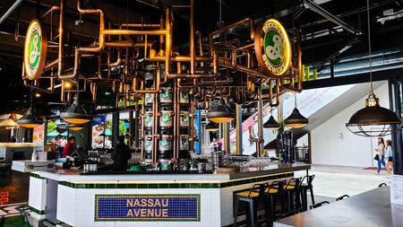 Pahang / Malaysia - July 1, 2019: Interior of the coolest drinking bar counter in High Line Roof Top Market at Sky Avenue Genting Highlandsのeditorial素材