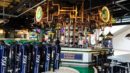 Pahang / Malaysia - July 1, 2019: Interior of the coolest drinking bar counter in High Line Roof Top Market at Sky Avenue Genting Highlandsのeditorial素材