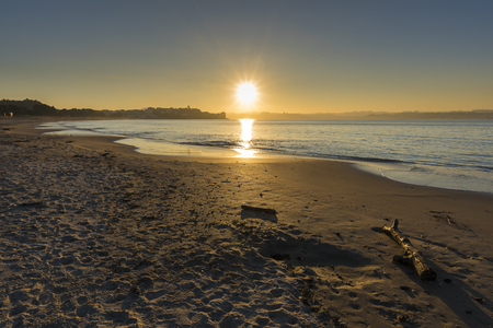 Sunset in Mino beach (La Coruna, Spain).の写真素材