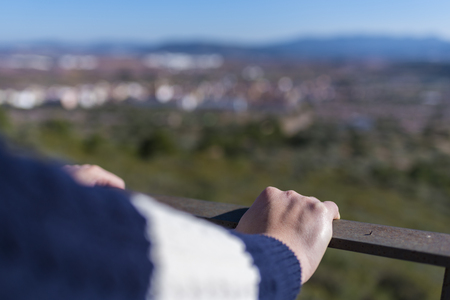 Hans on a lookout in Val d'Alba (Castellon, Spain).の写真素材